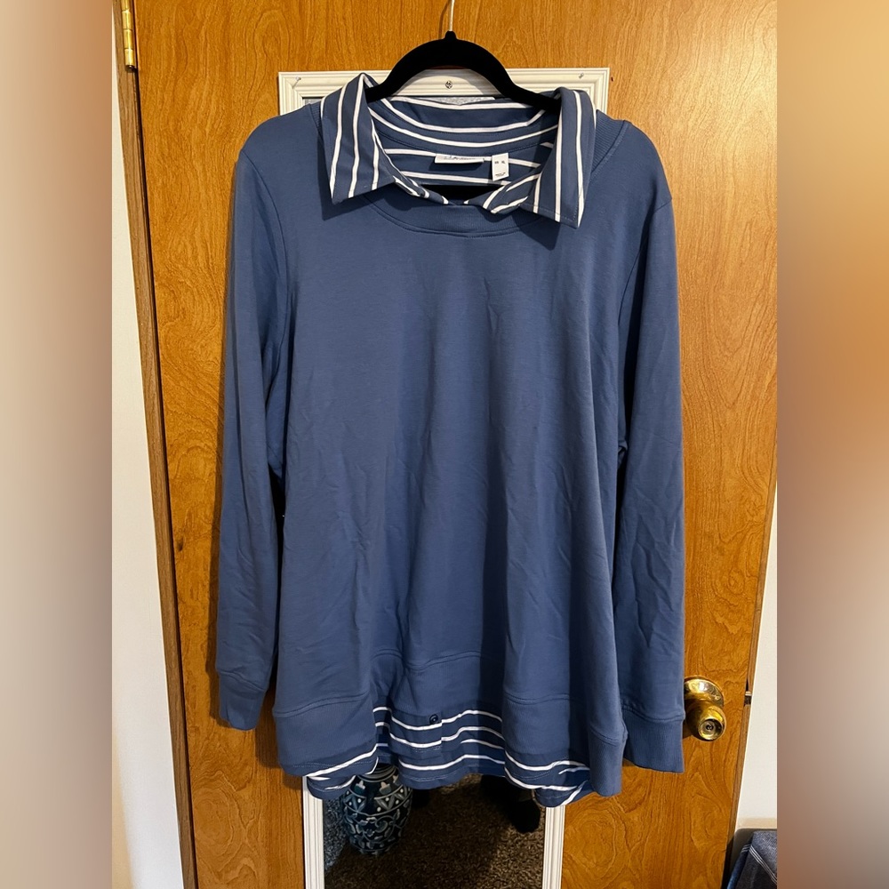 Denim & Co. blue tunic with faux button up